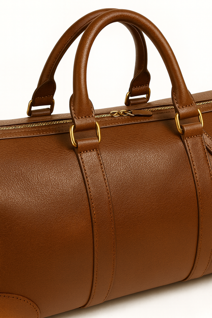 Men’s Full-Grain Leather Duffle Bag – Caramel Brown