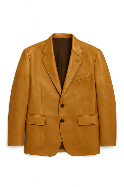 Men’s Premium Leather Blazer Caramel Brown