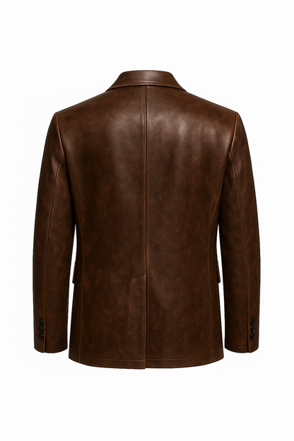 Double Breasted Premium Leather Blazer Rich Espresso Brown