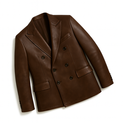 Double Breasted Premium Leather Blazer Rich Espresso Brown