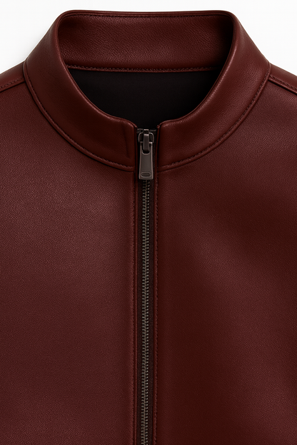 Men Burgundy Leather Relaxed Jacket