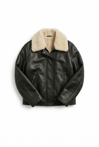 Women Relaxed Shearling Leather Jacket