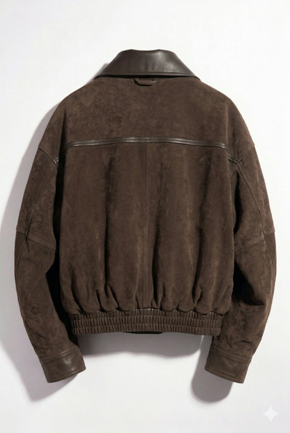 Men's Dark Brown Suede Leather Bomber Jacket