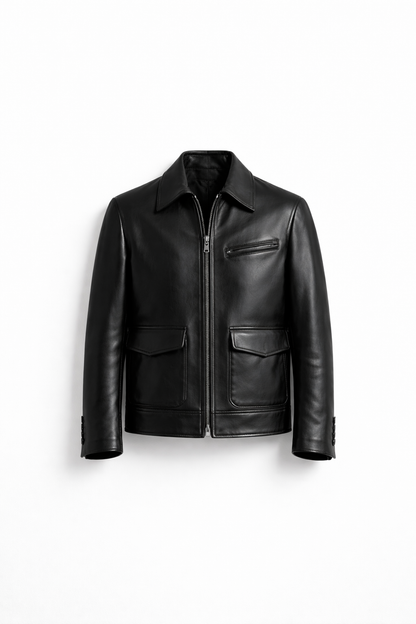 Men’s Black Leather Jacket Regular Fit