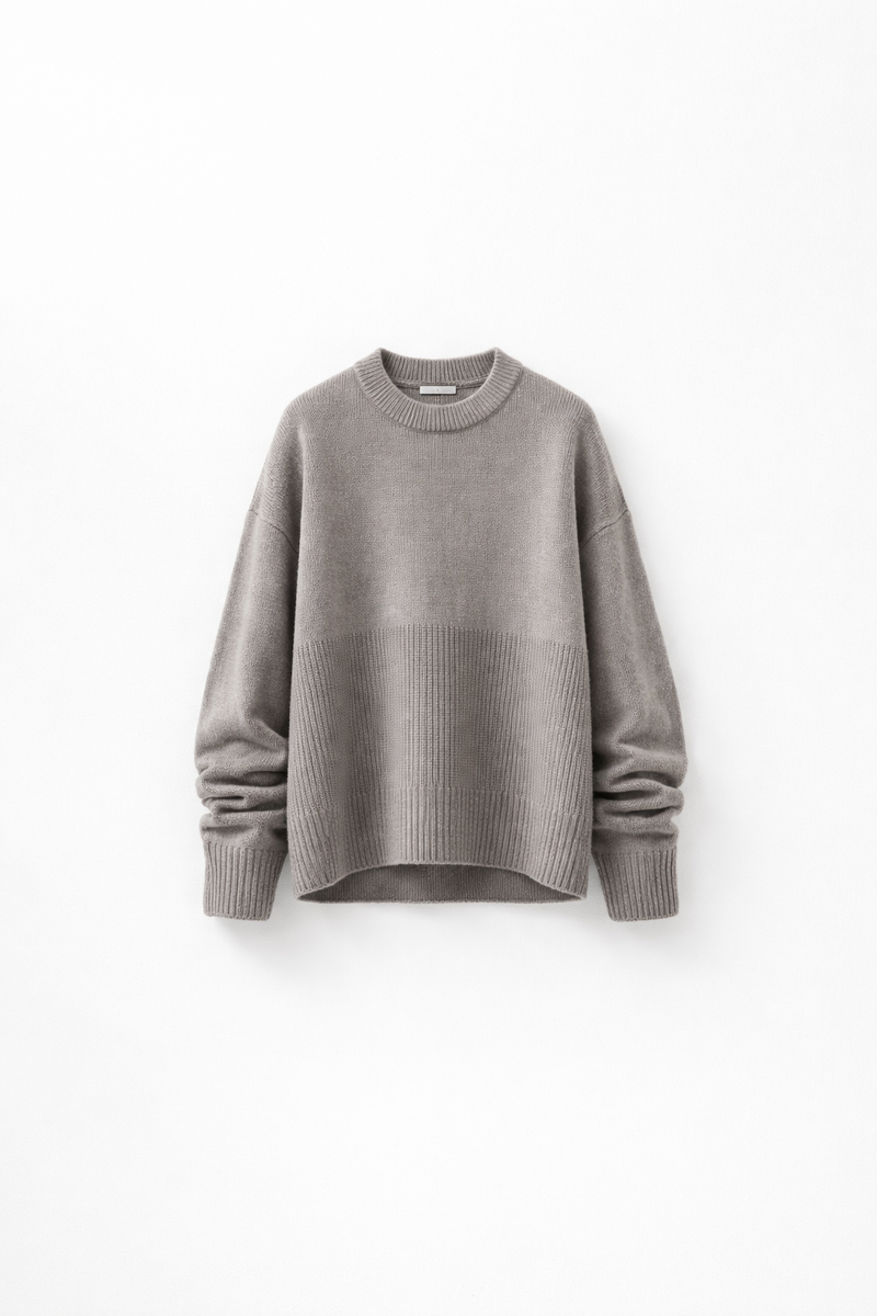 Stone grey oversized merino wool knit sweater for men luxury minimal designer knitwear