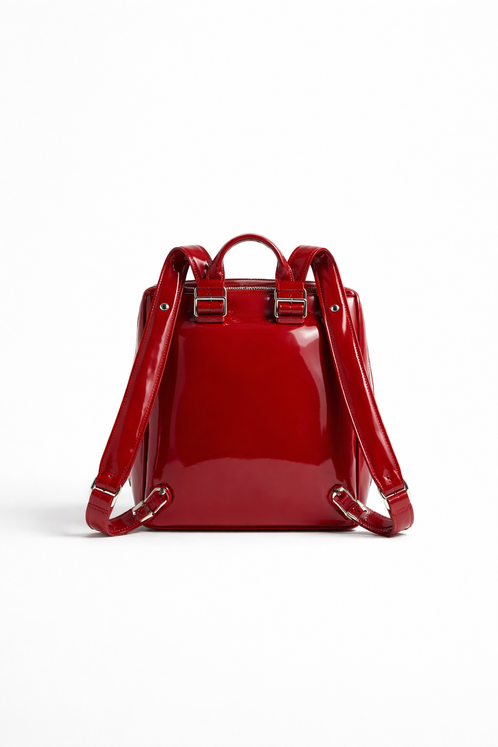 Red backpack on a white background