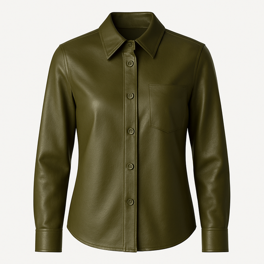 Women’s Olive Green Leather Shirt