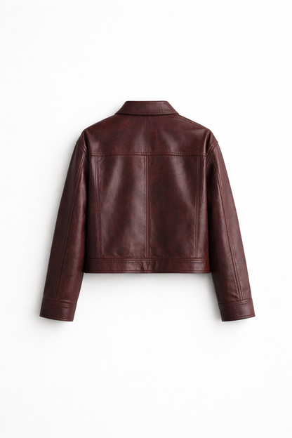 Women’s Vintage Washed Wine Red Leather Jacket