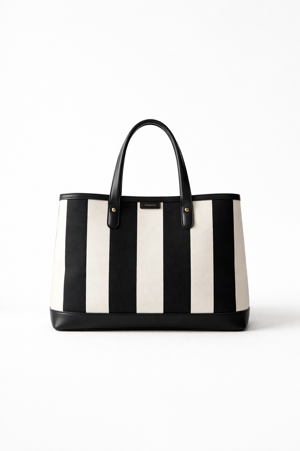black and white striped designer tote bag front studio shot
