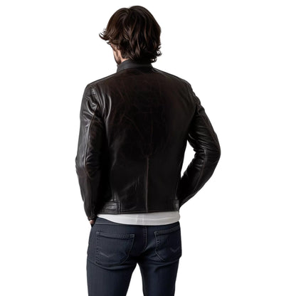 Black Cafe Racer Leather Jacket for Men – Premium Biker Style