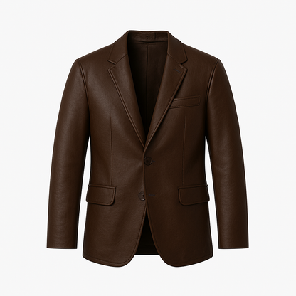 Men’s Leather Blazer – Chocolate Brown Two-Button Jacket