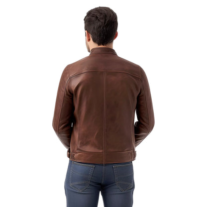 Men’s Brown Café Racer Leather Jacket – Classic Biker Style with Vintage Finish
