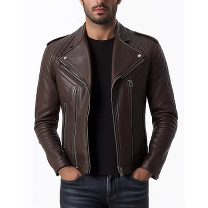 Mens Brown Leather Jacket - Quilted Design, Premium Fashion Outerwear