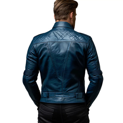 Men's Retro Blue Biker Leather Jacket – Premium Slim-Fit Moto Style for Bold Riders