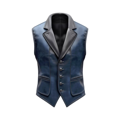 mens dark blue leather vest, can be used for bike riding and casual 