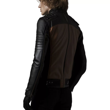 Men's Black and Brown Biker Leather Jacket - Vintage Motorcycle Riding Gear