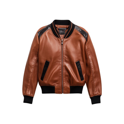 Women's Premium Coffee Brown Leather Varsity Jacket