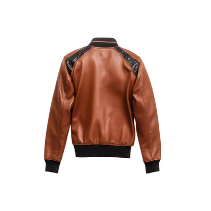 Women's Premium Coffee Brown Leather Varsity Jacket