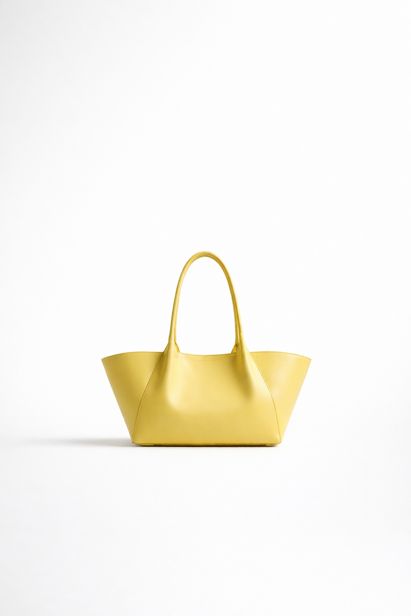 lemon yellow structured leather tote bag minimal luxury design
