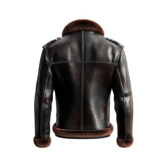 Men’s Luxe Shearling-Lined Biker Jacket in Distressed Black Leather – Winter Edition