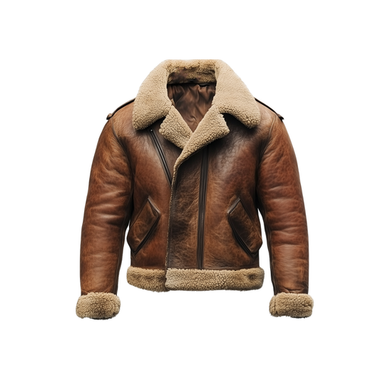 Men's Vintage Shearling Leather Bomber Jacket – Real Distressed Brown Aviator Pilot Style