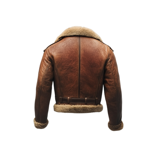 Men's Vintage Shearling Leather Bomber Jacket – Real Distressed Brown Aviator Pilot Style