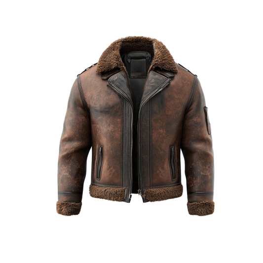 Vintage Raider: Men’s Distressed Leather Jacket with Shearling Lining