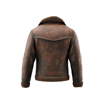 Vintage Raider: Men’s Distressed Leather Jacket with Shearling Lining