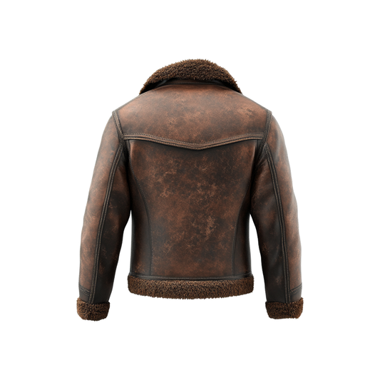 Vintage Raider: Men’s Distressed Leather Jacket with Shearling Lining