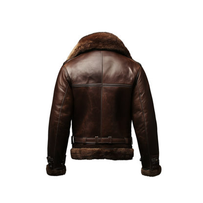 Heritage Aviator: Men's Premium Shearling-Lined Leather Jacket in Chestnut Brown