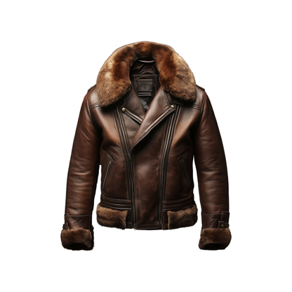 Heritage Aviator: Men's Premium Shearling-Lined Leather Jacket in Chestnut Brown