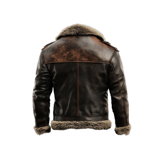Men’s Retro Shearling-Lined Leather Jacket – Winter Bomber Style with Distressed Finish