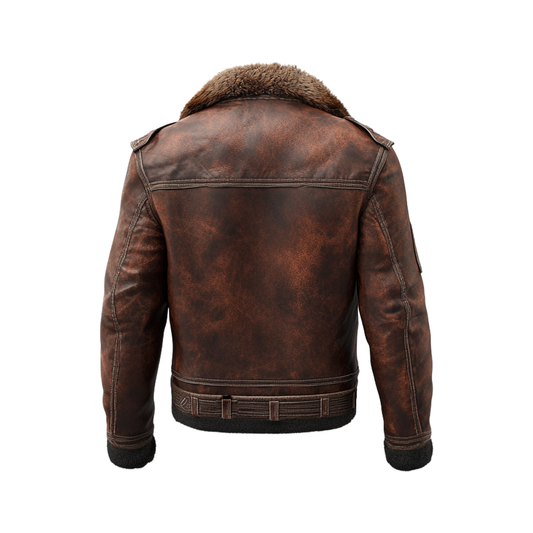 Men's Vintage Brown Leather Jacket with Fur Collar – Classic Aviator Style