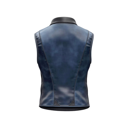 dark blue leather vest for bike riders and travellers