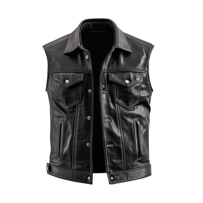 mens leather vest for bikers with front buttons