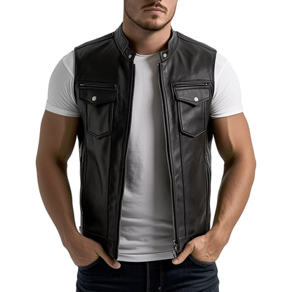mens leather vest can be used for bike ride and casual occasions 
