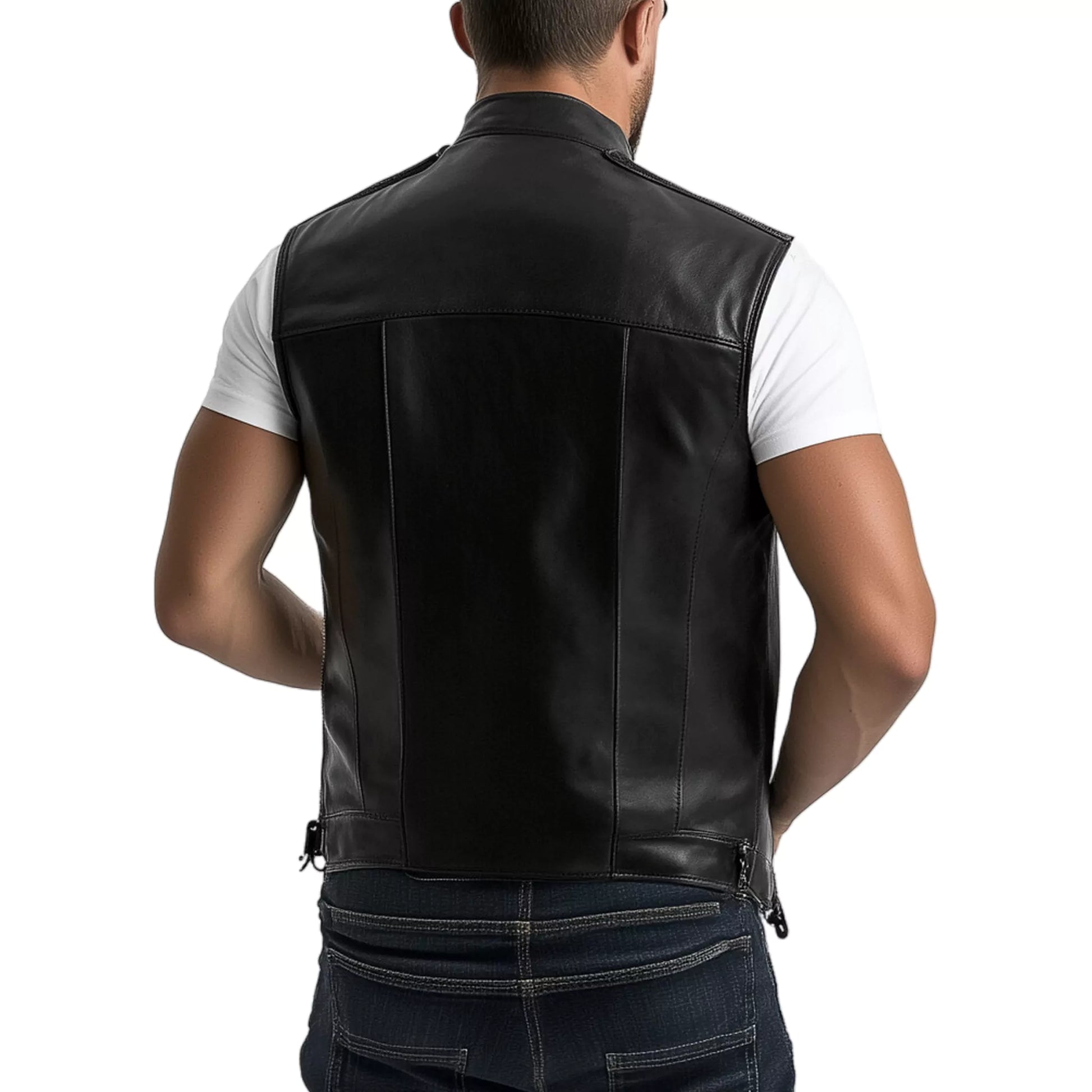 mens slim fit black leather vest