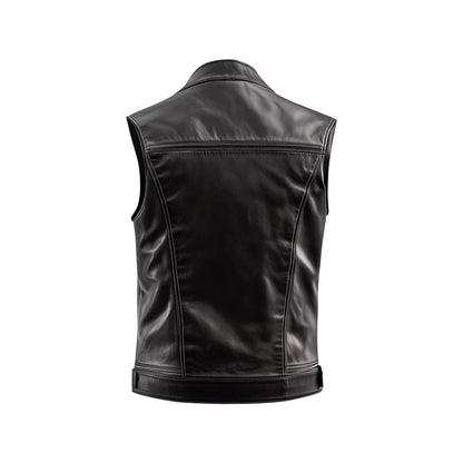 mens leather vest for bikers with front buttons