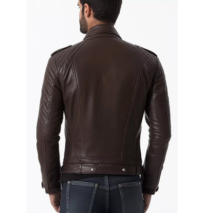 Mens Brown Leather Jacket - Quilted Design, Premium Fashion Outerwear