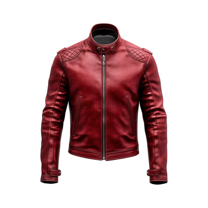 Mens Handcrafted Red Café Racer Leather Jacket Coat– Timeless Motorcycle Style