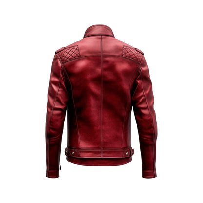 Mens Handcrafted Red Café Racer Leather Jacket Coat– Timeless Motorcycle Style