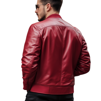 Crimson Edge Leather Bomber Jacket – Sleek & Stylish Streetwear