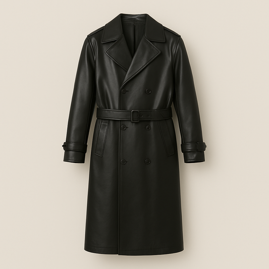 Men’s Black Leather Trench Coat