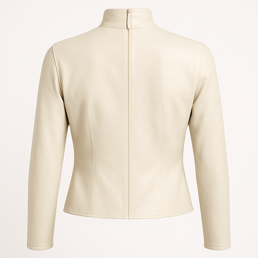Women’s Cream Leather High-Neck Top