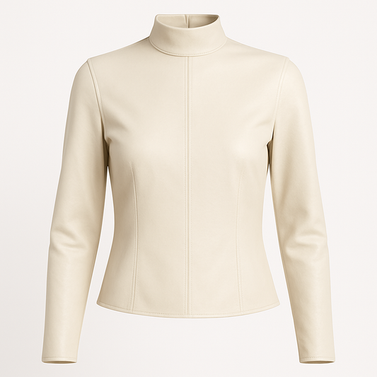 Women’s Cream Leather High-Neck Top