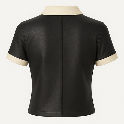 Women’s Black and Beige Leather Polo Shirt