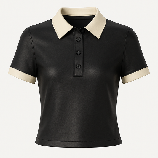 Women’s Black and Beige Leather Polo Shirt