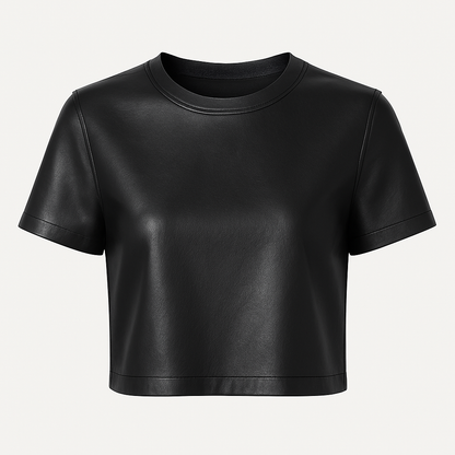 Women’s Black Leather Crop T-Shirt – Minimalist Short Sleeve Top by Legacy of Leather