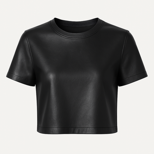 Women’s Black Leather Crop T-Shirt – Minimalist Short Sleeve Top by Legacy of Leather
