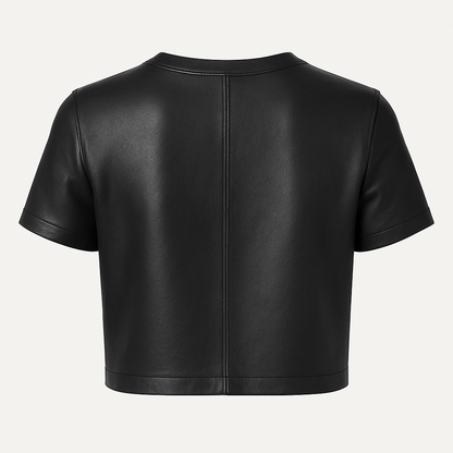 Women’s Black Leather Crop T-Shirt – Minimalist Short Sleeve Top by Legacy of Leather